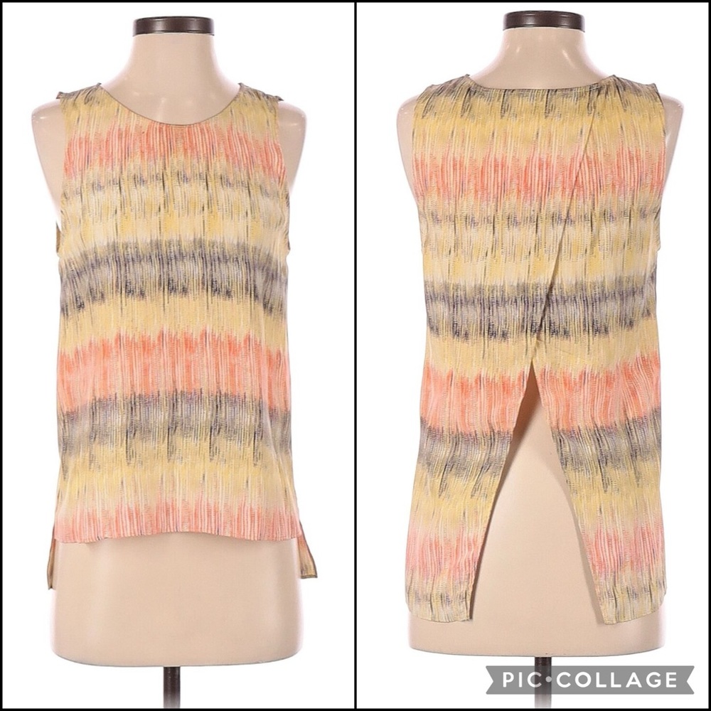 Parker 100% Silk Abstract Print High Low Splice Back